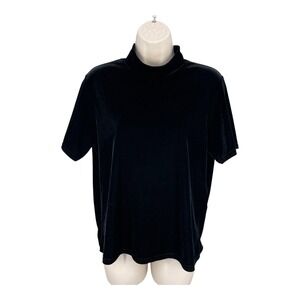 Vintage Velvet Shirt Women Dark Feminine Modest Y2K Mock Neck Top Size M Black